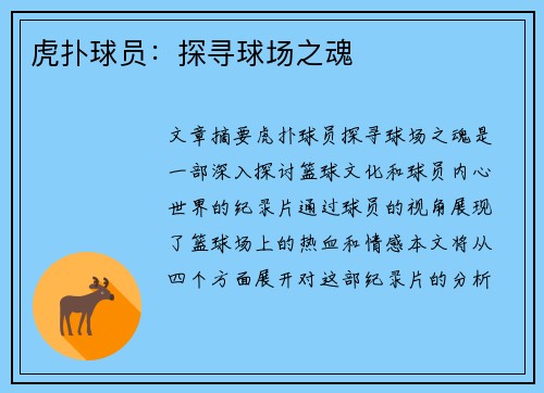 虎扑球员：探寻球场之魂